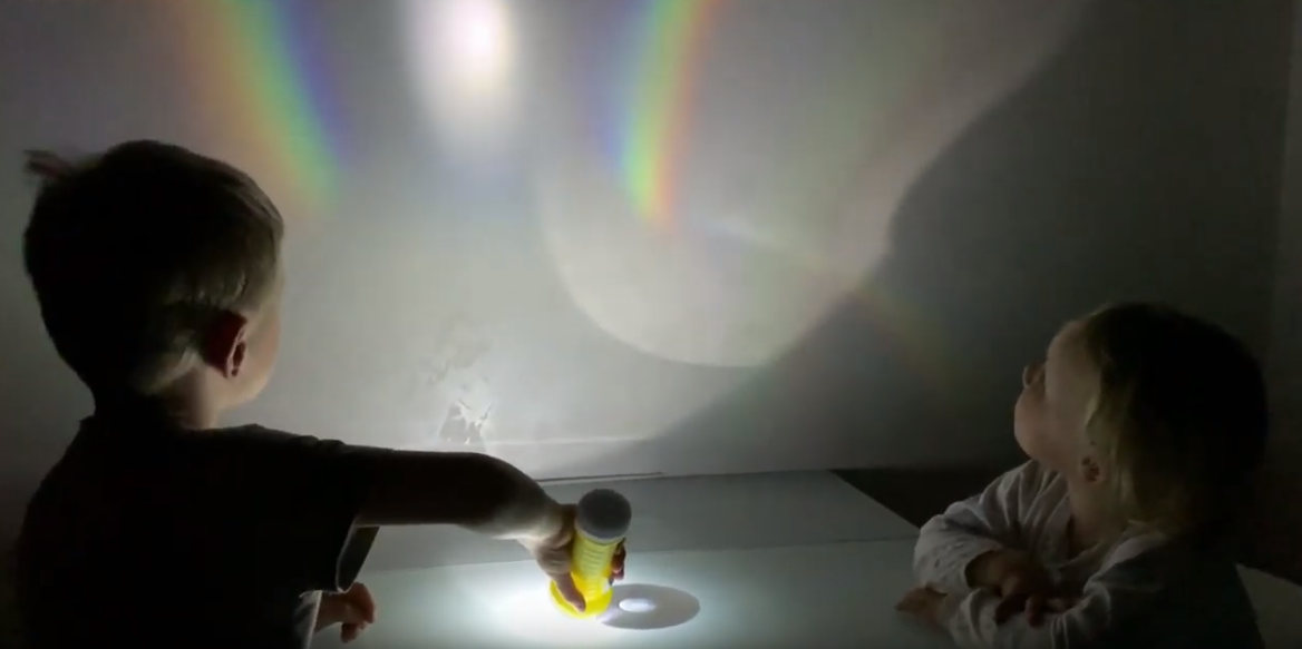 Эксперимент с радугой в темноте с помощью CD диска