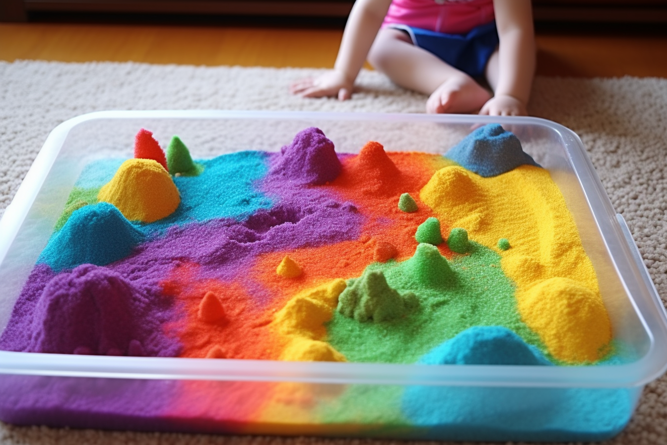 Сенсорная коробка для детей с цветным песком
