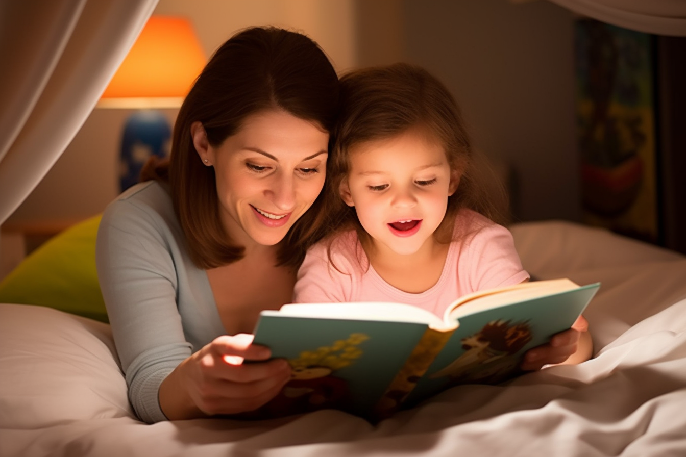 Мама читает дочке книгу