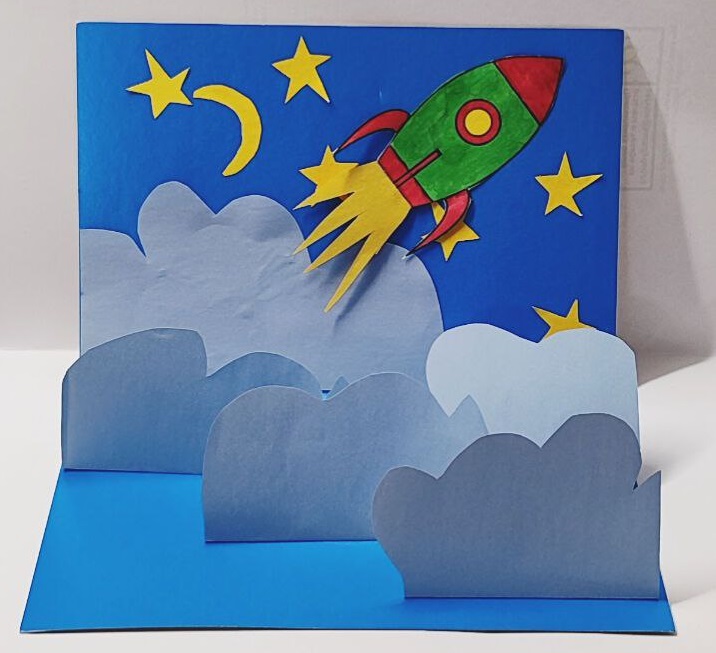 3D открытка Взлетающая ракета своими руками